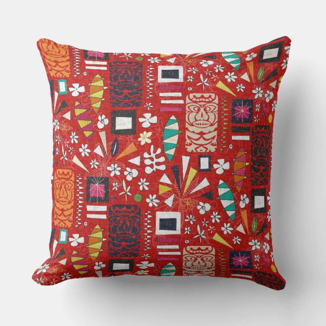 tiki red throw pillow (Front)