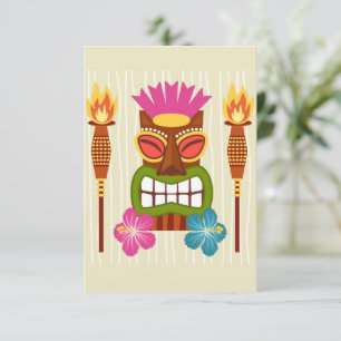 Tiki Statue, Torches and Hibiscus Flower Thank You Card