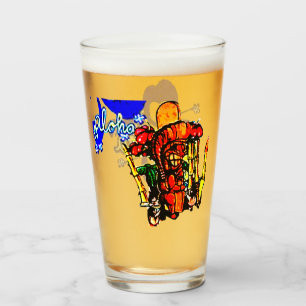 Tiki Statue with Menehune and Hibiscus Glass