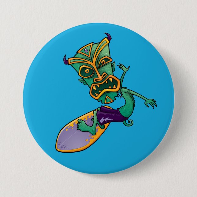 Tiki Surfer 3 Inch Round Button (Front)