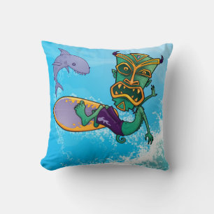 Tiki Surfer Throw Pillow
