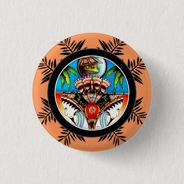 Tiki Tattoo Frog 1 Inch Round Button (Front)