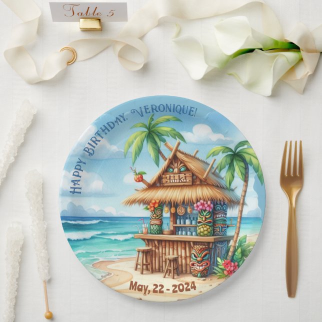 Tiki theme Vacation style custom text Paper Plate (Wedding)