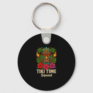 Tiki Time Squad Tropical Hawaiian Party Keychain