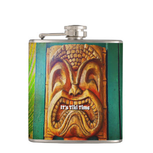 Tiki Time Tropical Cool Fun Fierce Vintage Retro Hip Flask