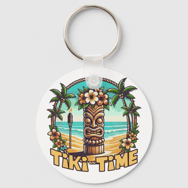 Tiki Time – Tropical Island Escape Keychain (Front)
