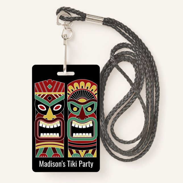 Tiki Totems custom text badges (Front with Lanyard)
