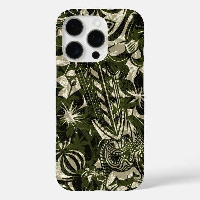Tiki Trader Hawaiian Olive and Khaki Case-Mate iPhone Case (Back)