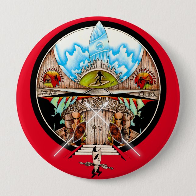 Tiki Village 4 Inch Round Button (Front)