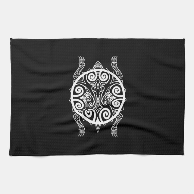 Tiki Warrior Turtle Tattoo Kitchen Towel (Horizontal)