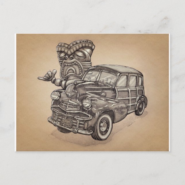 Tiki Woodie Postcard (Front)