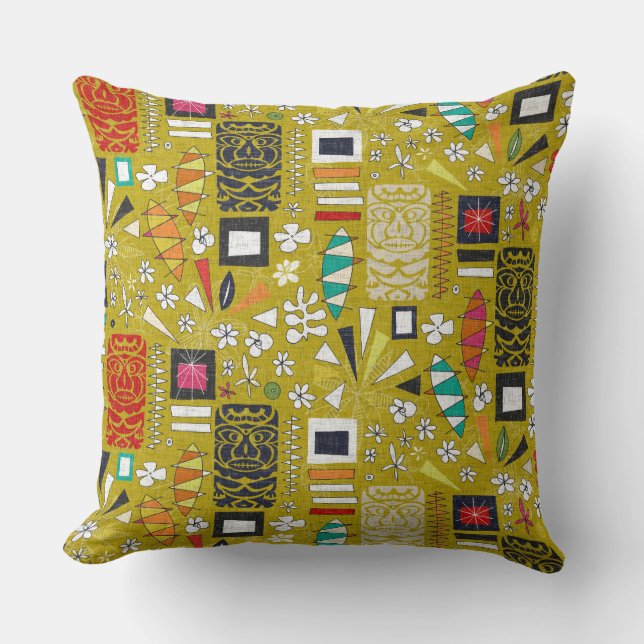 tiki yellow throw pillow (Front)