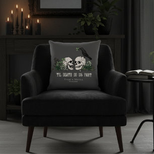 Til Death Black Gothic Irish Floral Skull & Roses Throw Pillow