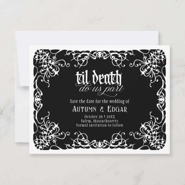 Til Death Black White Gothic Wedding Save The Date (Front)