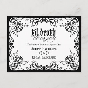 Til Death Black White Gothic Wedding Save the Date Postcard