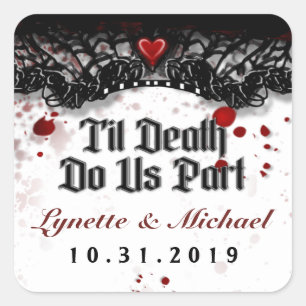 Til Death Blood Splatter Halloween Square Wedding Sticker