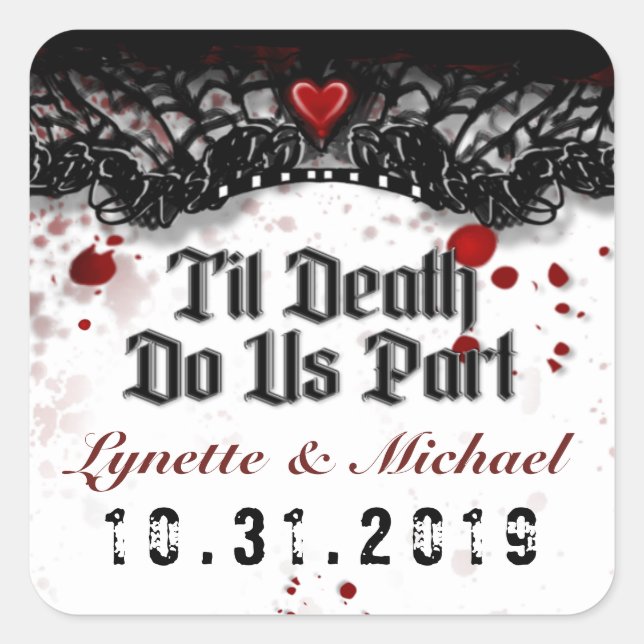 Til Death Blood Splatter Halloween Square Wedding Sticker (Front)