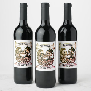 Til Death Do Us Part: Bride & Groom Skeleton Wine Label