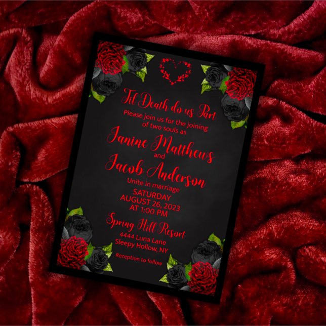Til Death Do Us Part Gothic Black with Red Roses Invitation (Creator Uploaded)