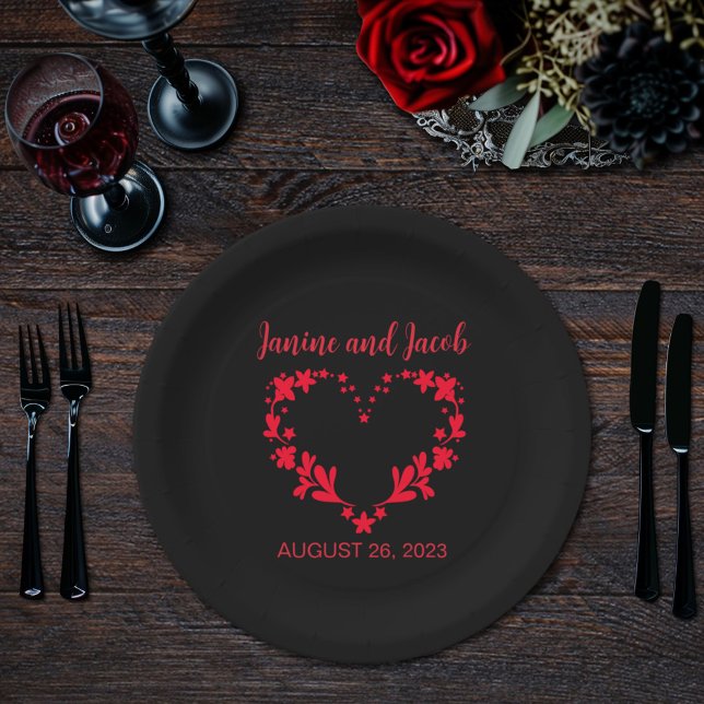 Til Death Do Us Part Gothic Red and Black Roses Paper Plate (Creator Uploaded)