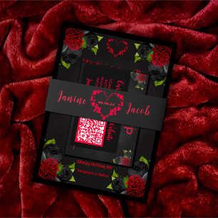 Til Death Do Us Part Gothic Red Heart Wedding Invitation Belly Band