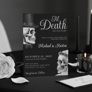 Til Death Do Us Part Gothic Skulls Black Wedding Invitation