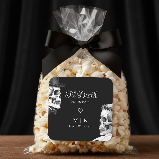 Til Death Do Us Part Gothic Skulls Black Wedding Square Sticker (Creator Uploaded)