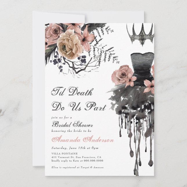 Til Death Do Us Part Halloween Pink Bridal Shower Invitation (Front)