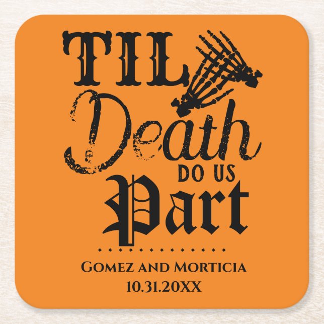 Til Death Do Us Part Halloween Wedding Anniversary Square Paper Coaster (Front)