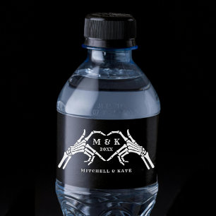 Til Death Do Us Part Heart Hand Black Wedding Water Bottle Label
