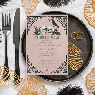 Til Death Do Us Part Mr and Mrs Skulls Green Roses Invitation