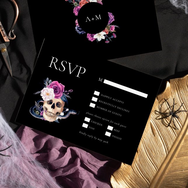 'Til Death Do Us Part Purple & Black RSVP Invitation (Creator Uploaded)