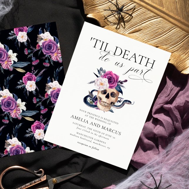 'Til Death Do Us Part Purple & Black Wedding Invit Invitation (Creator Uploaded)
