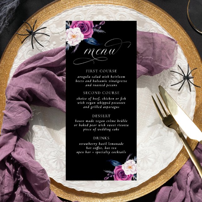 'Til Death Do Us Part Purple & Black Wedding Menu (Creator Uploaded)