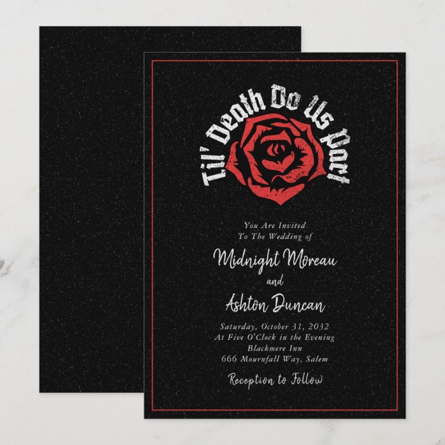 Til Death Do Us Part Rose Black Wedding Invitation (Front/Back)