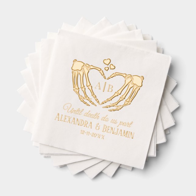 Til Death Do Us Part Skeleton Hands Heart Sign #2 Foil Napkins (Insitu (Stacked))