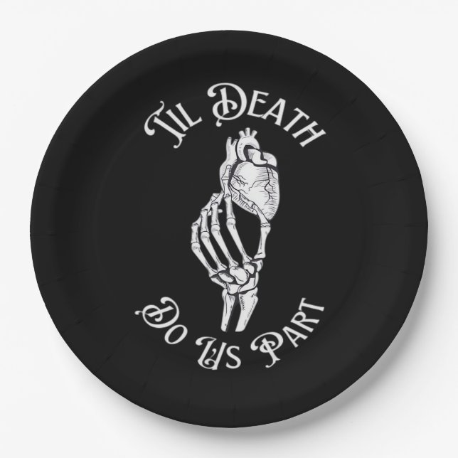 Til Death Do Us Part Skeleton Heart Artistic Paper Plate (Front)