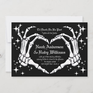Til Death Do Us Part Skeleton Heart Hand Wedding Invitation