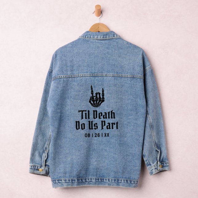 Til Death Do Us Part Skeleton Rock On, Rock N Roll Denim Jacket (Hangar)