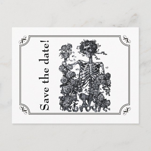 Til Death Do Us Part Skeleton Save the Date Announcement Postcard (Front)