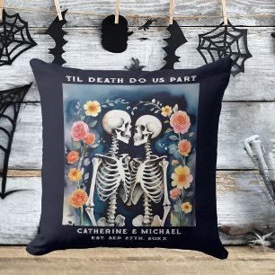 Til Death Do Us Part Skeletons Gothic Wedding Throw Pillow