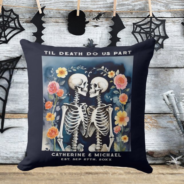 Til Death Do Us Part Skeletons Gothic Wedding Throw Pillow (Creator Uploaded)