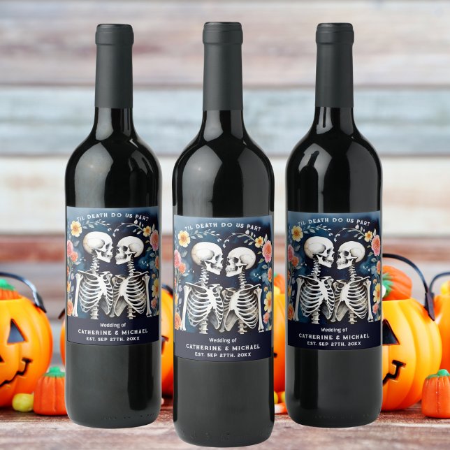 Til Death Do Us Part Skeletons Gothic Wedding Wine Label (Creator Uploaded)