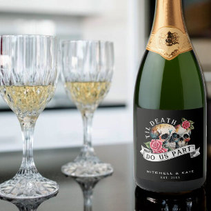 Til Death Do Us Part Skulls & Roses Black Wedding Sparkling Wine Label