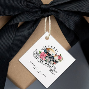 Til Death Do Us Part Skulls & Roses White Wedding Favour Tags