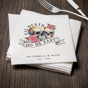 Til Death Do Us Part Skulls & Roses White Wedding Napkin