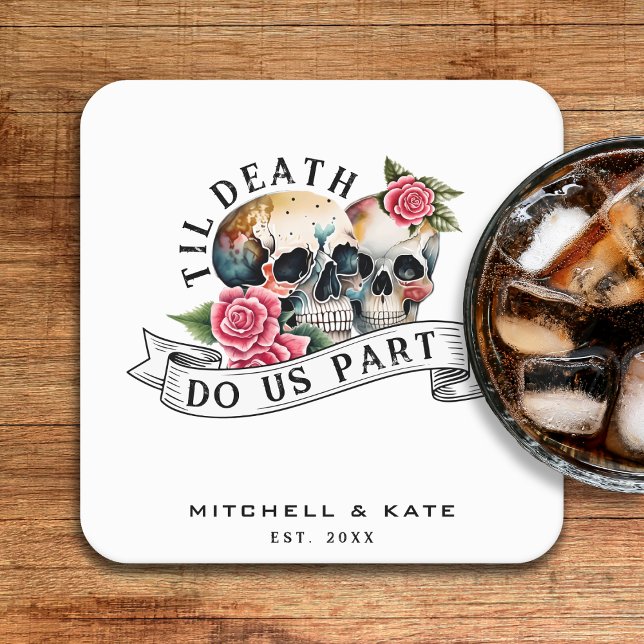 Til Death Do Us Part Skulls & Roses White Wedding Square Paper Coaster (Til Death Do Us Part Skulls & Roses White Wedding Square Paper Coaster
)