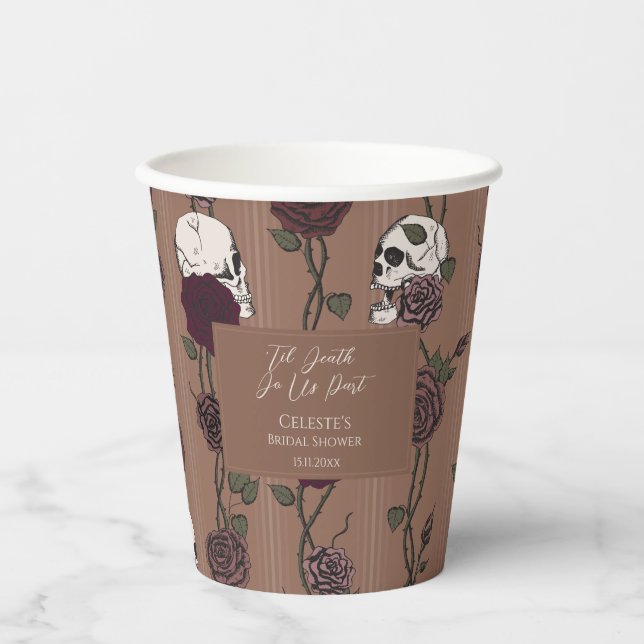 ’Til Death Do Us Part Tan Brown Gothic Wedding Paper Cups (Front)