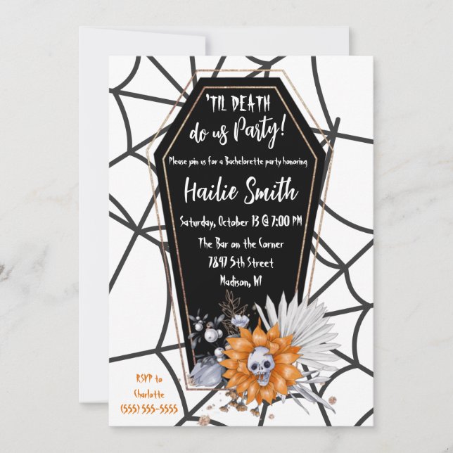 Til Death Do Us Party, Casket, Bachelorette Party Invitation (Front)
