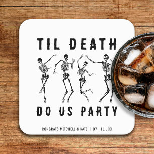 Til Death Do Us Party Skeleton Bachelorette Party Square Paper Coaster